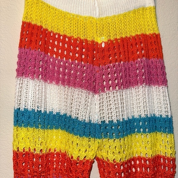 NWOT Women’s multicolor striped crochet drawstrings coverup pants L boho beach - Picture 10 of 10